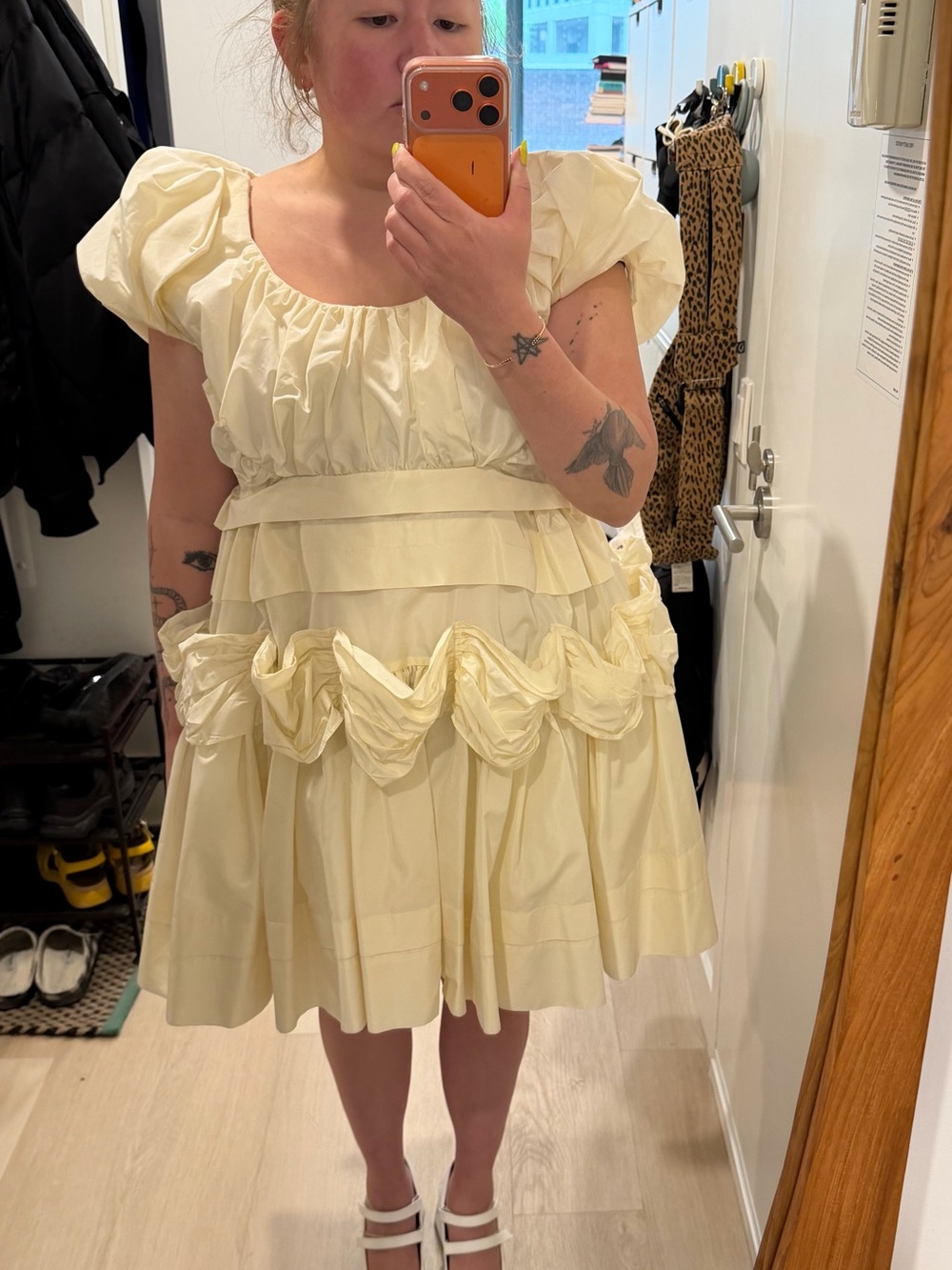 Simone Rocha Cream Gathered Dress with Delicate Ruching - Picture 4 of 5